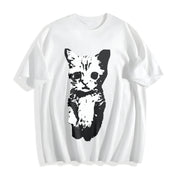 Cat Y2k Gothic Grunge Y2k Emo Scene Amity Affliction Cotton T-Shirt in White