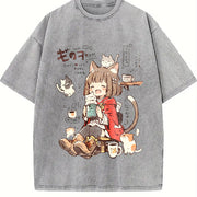Spring and New Arrivals a Cat Ear Vintage Washed T-Shirt in Gray