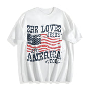 She Loves Jesus and America Too Tank Cotton T-Shirt in White