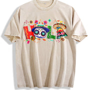 Holiday Letter Wide Brim Hat Cinco De Mayo Carnival HOLA Vintage Washed T-Shirt in Beige
