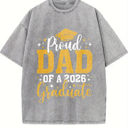Dad Senior 2026 Proud Dad of a Class of 2026 Graduate Vintage Washed T-Shirt in Gray