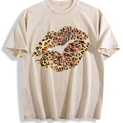 Stylish Leopard - - Soft Warm vintage washed oversized T-shirt in Beige