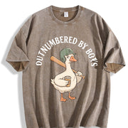 Boy Mom Goose Outnumbered by Boys Baseball Vintage Washed T-Shirt in Brown