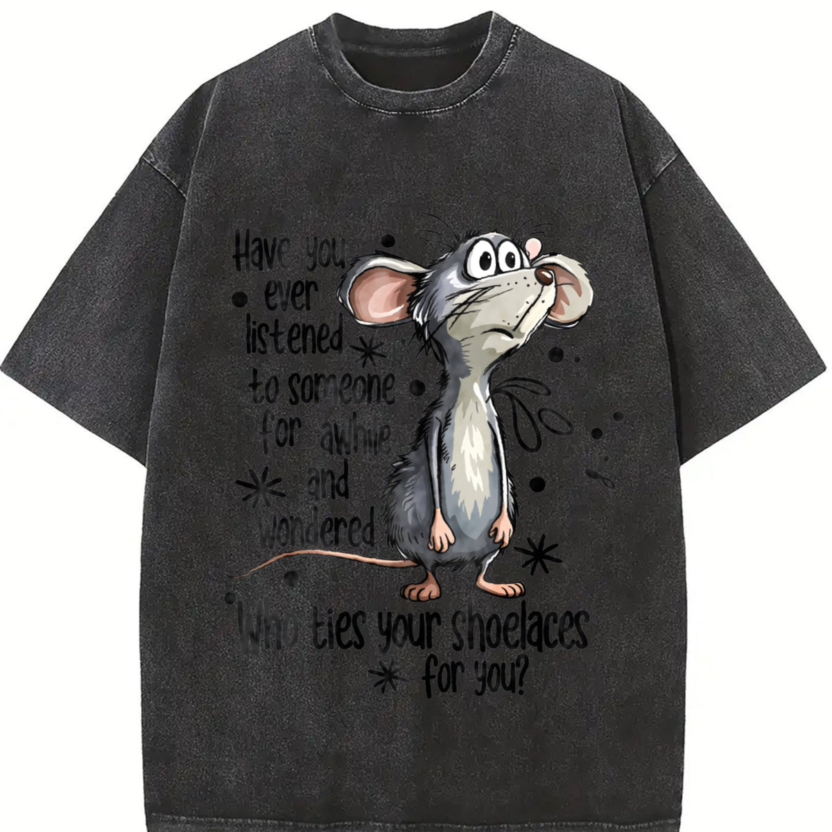 Mouse & 'Mouse' Letter Vintage Washed T-Shirt in Black