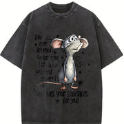 Mouse & 'Mouse' Letter Vintage Washed T-Shirt in Black