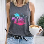 Sun Salt Sand Palm Trees Women's Color Cotton Tank Top in Gray