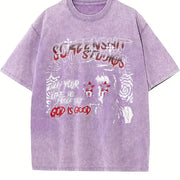 God Is Good Jesus Black Grunge Religious Vintage Washed T-Shirt in Purple