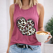 Leopard Hearts Women's Color Cotton Tank Top in Red