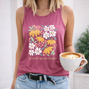 Floral with Yellow and White Flowers Regular Vest Women's Color Cotton Tank Top in Red