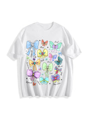 Coquette Bows Watercolor Prinncess Cotton T-Shirt in White