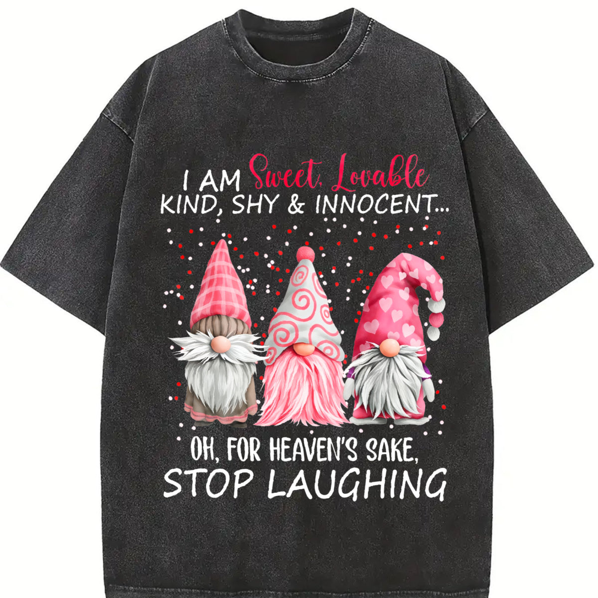 Red with Fun Patterns Vintage Washed T-Shirt in Black