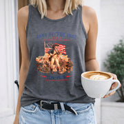 Land of the Free Because of the Brave Women's Color Cotton Tank Top in Gray