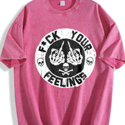 F*ck Your Feelings Skull Vintage Washed T-Shirt in Red