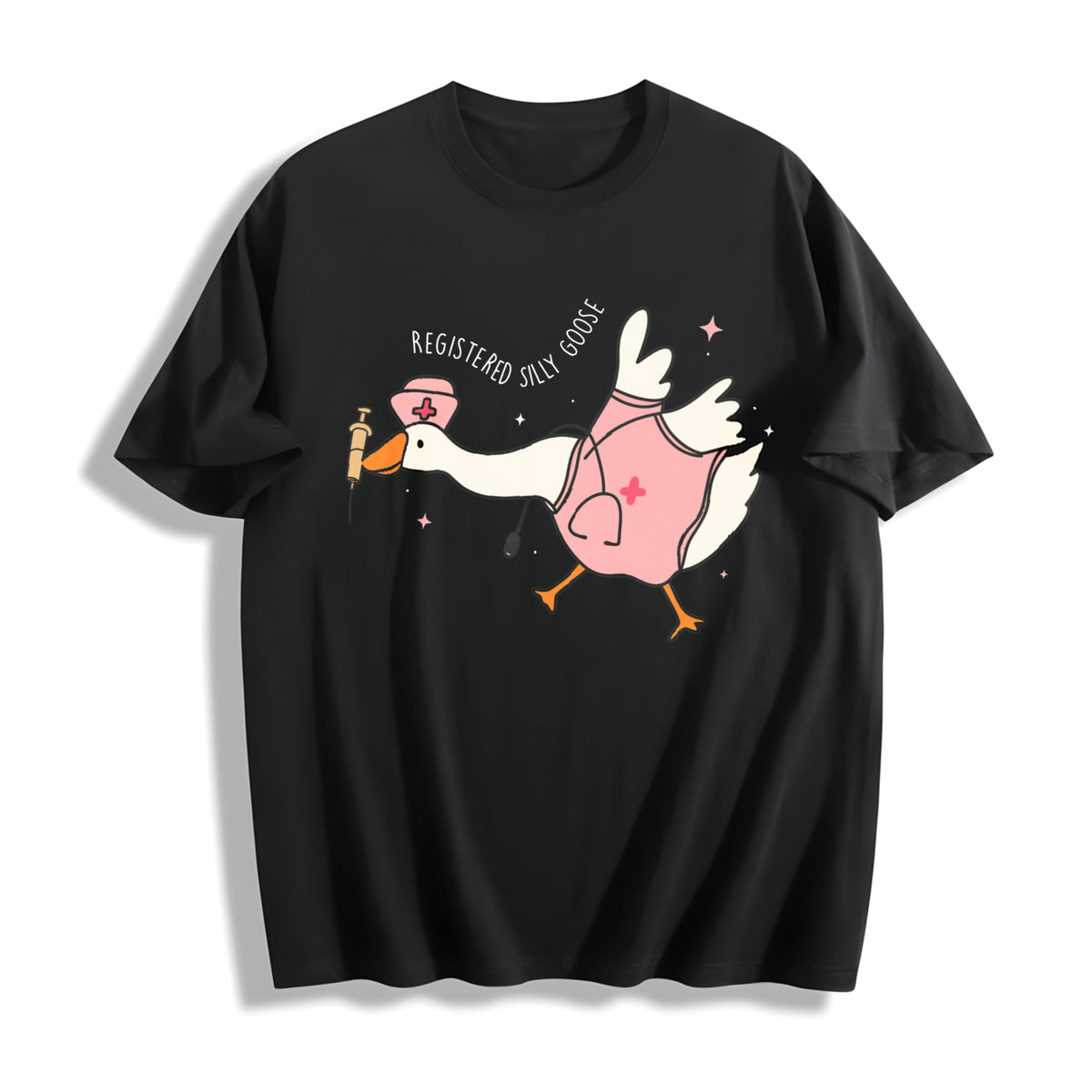 Registered Nurse Silly Goose Cotton T-Shirt in Black