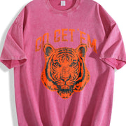 Go Get Em Tiger Motivational Big Cat Cute Ladies Vintage Washed T-Shirt in Red