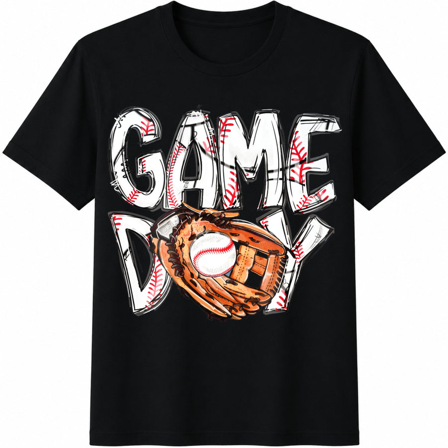 Game Day Cute Softball Cotton T-Shirt in Black