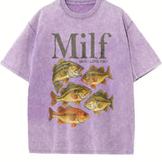 Man I Love Fisht Meme Fish Vintage Washed T-Shirt in Purple