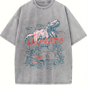 Jurassic Park Logo Dinosaur T-rex Vintage Washed T-Shirt in Gray