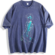 Neon Evangelion Anime Manga vintage washed oversized T-shirt in Blue