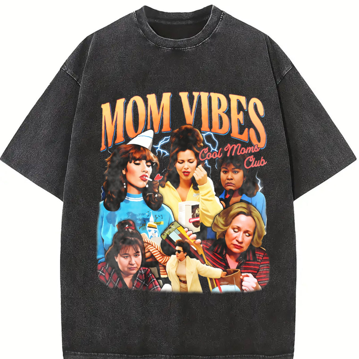 90s Mom Vibes TV Moms Collage vintage washed oversized T-shirt in Black