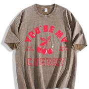 Black Loose Vintage Washed T-Shirt in Brown
