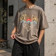 Mountain Heart Retro Camping Vintage Washed T-Shirt in Brown