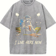 Baseball Goose I Live Here Now Vintage Washed T-Shirt in Gray