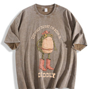 The Only Squat I'm Doin' Is Diddly Cowboy Frog vintage washed oversized T-shirt in Brown