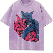 Cat Tv Girl Cat Album Cover Tv Girl vintage washed oversized T-shirt in Purple