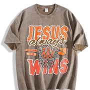 Always Wins Basketball Christian Faith Inspired with Bible Vintage Washed T-Shirt in Brown