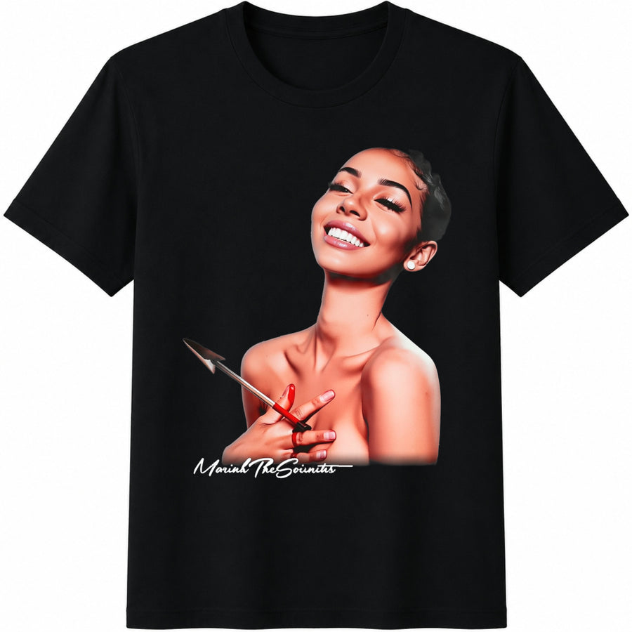 Jhene Aiko Maniac Portrait Cotton T-Shirt in Black