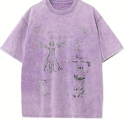 Da Vinci Vitruvian Man Vintage Washed T-Shirt in Purple