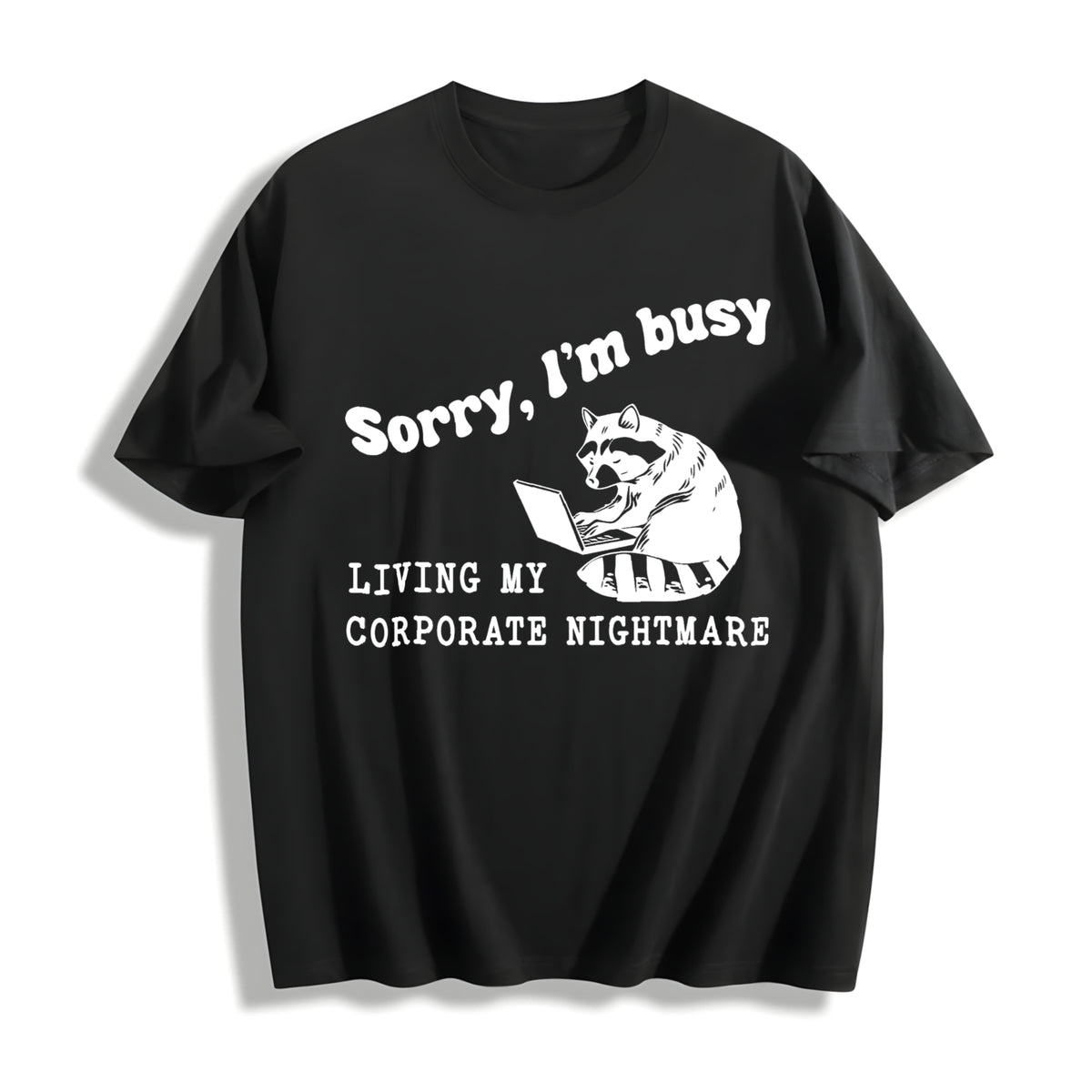 Corporate Nightmare Raccoon Cotton T-Shirt in Black