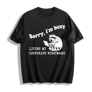 Corporate Nightmare Raccoon Cotton T-Shirt in Black