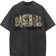Camo Baseball Mama Coquette Baseball Military Camouflage Vintage Washed T-Shirt in Black
