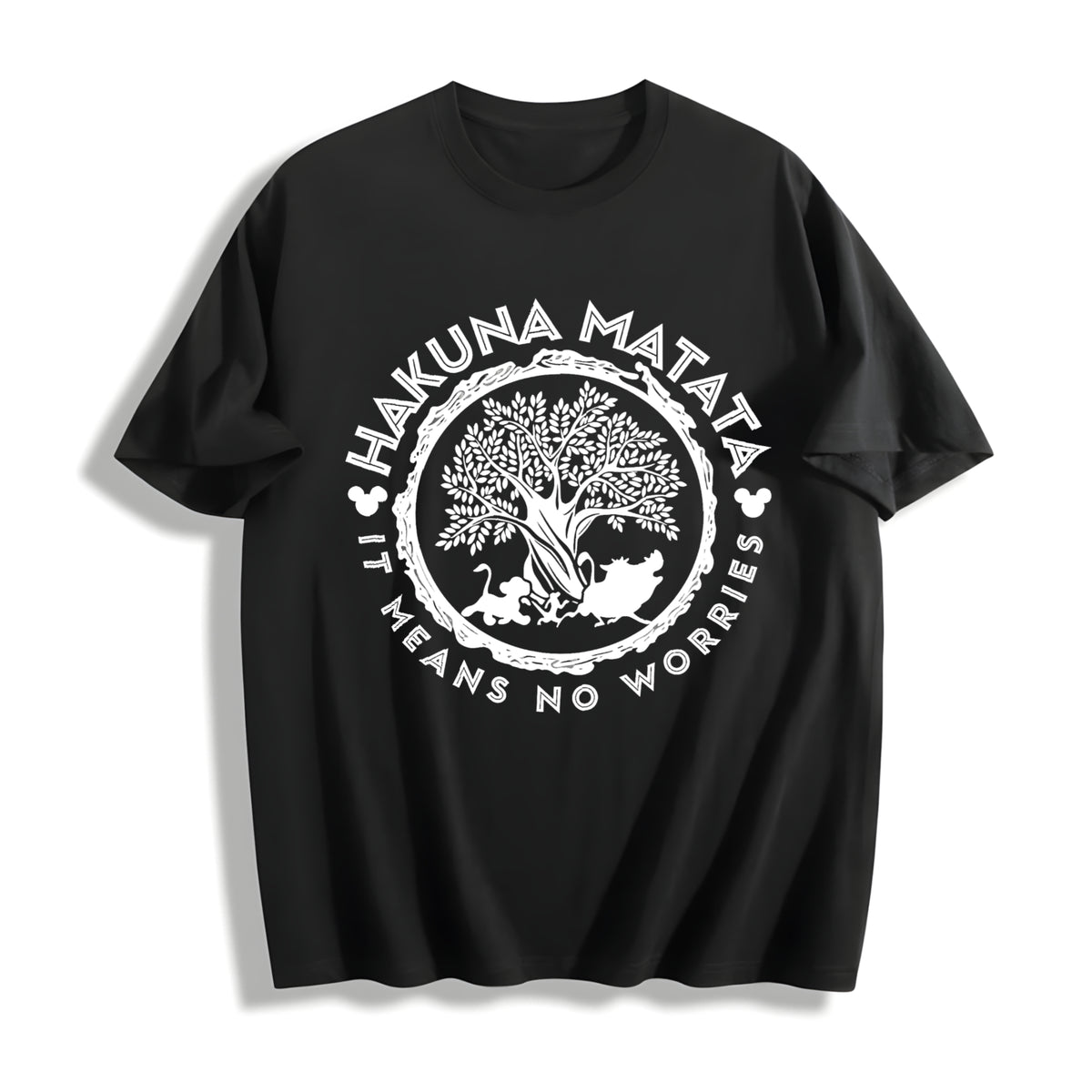 Hakuna Matata Animal Kingdom Lion King Simbba Timonn Cotton T-Shirt in Black