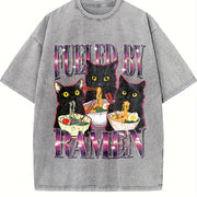 Fueled by Ramen Noodle Cat Vintage Washed T-Shirt in Gray