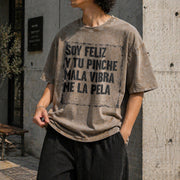 Soy Feliz Mexican Humor Quote Vintage Washed T-Shirt in Brown