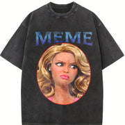 Meme Glam Doll Vintage Washed T-Shirt in Black