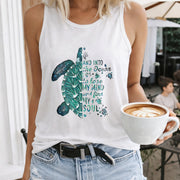 Turtle Ocean Mind Soul Journey Crew-neck Sleeveless Vest Women's Color Cotton Tank Top in White