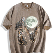 Owl Howling at Moon 90s Vintage Washed T-Shirt in Brown