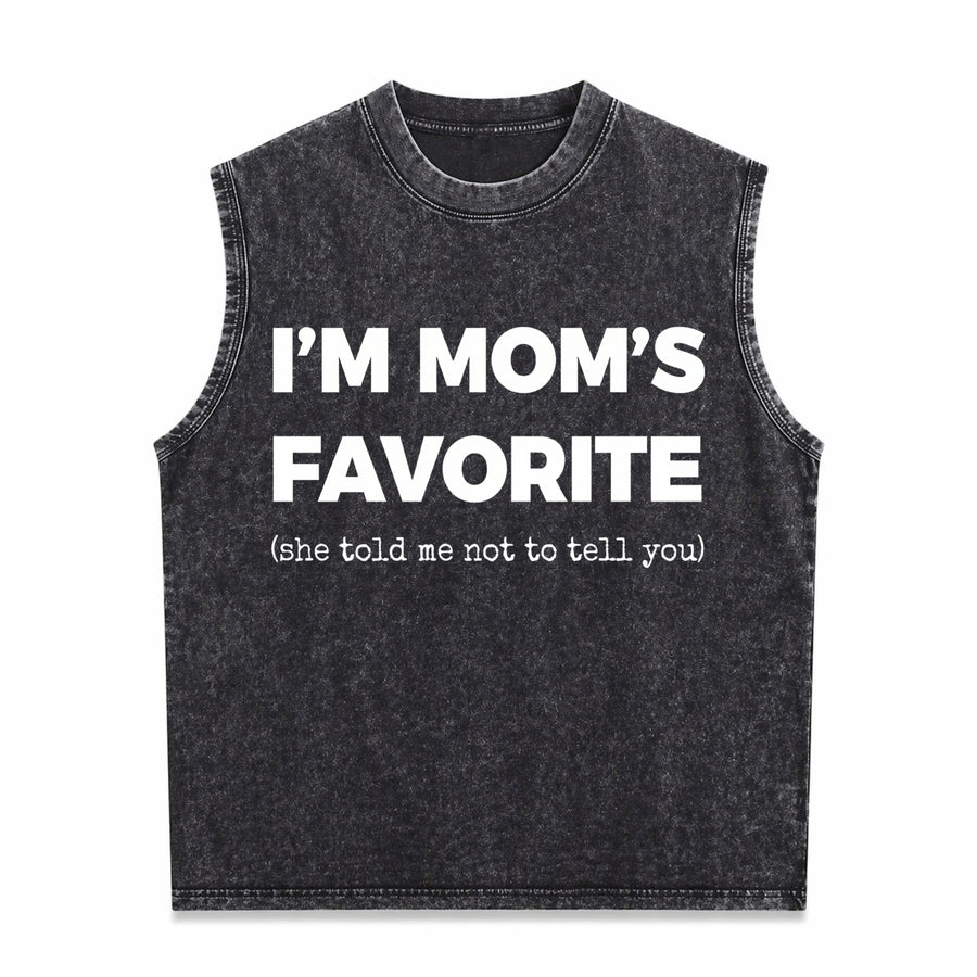 Moms Favorite Son Daughter I'm Mom's Favorite Golf Vintage Washed Tank Top in Black