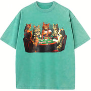 Poker Cats vintage washed oversized T-shirt in Blue