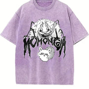Metal Momonga Dekatsuyo Chiikawa Hip Hop Street Distressed vintage washed oversized T-shirt in Purple