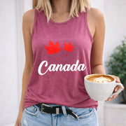 Canada Maple Leaves Crew-neck Sleeveless Vest Outdoor Women's Color Cotton Tank Top in Red