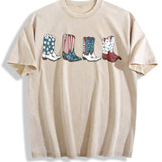 Fourth of July Cowgirl 4th of July Vintage Washed T-Shirt in Beige