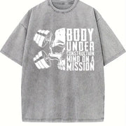 Body Under Construction Mind on a Mission Vintage Washed T-Shirt in Gray