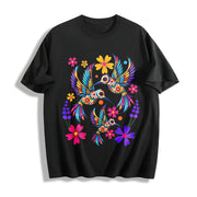 Short-sleeve with a Mexican and Bohemian Cotton T-Shirt in Black