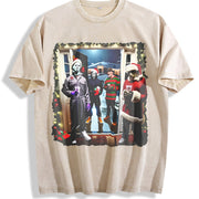 Retro Christmas Horror Movies Vintage Washed T-Shirt in Beige