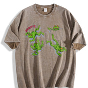 Frogs Chaos 90s Retro Animal Frog Vintage Washed T-Shirt in Brown